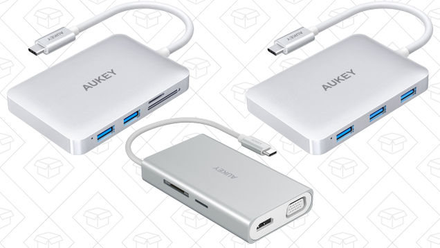 Aukey USB-C Hub with 4 USB 3.0 Ports and USB-C Power Delivery | $34 | Amazon | Promo code AUKEYC60Aukey USB-C Hub with 3 USB 3.0 Ports, HDMI, Card Reader, and USB-C Power Delivery | $38 | Amazon | Promo code AUKEYC59Aukey USB-C Hub with 2 USB 3.0 Ports, VGA, HDMI, Ethernet, Card Reader, and USB-C Power Delivery | $52 | Amazon | Promo code AUKEYC55